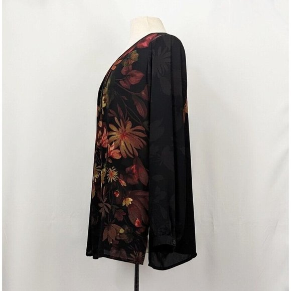 Linea Louis Dell'Olio Peasant Top Black Sheer Floral Print Placement Size M - Picture 4 of 8